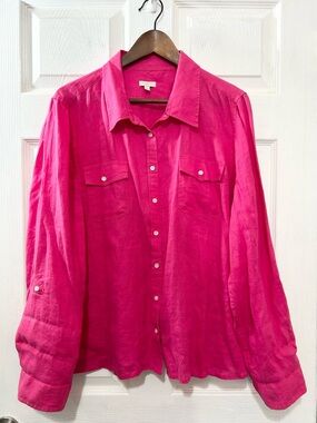 Talbots Bright Pink Women's 100% Linen Button-Up Shirt. Size XL